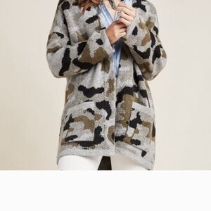 Anthropologie Gray and Brown Camouflage Cardigan